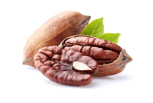 pecan nuts with leaves on white background 2021 10 21 02 34 40 utc scaled 1